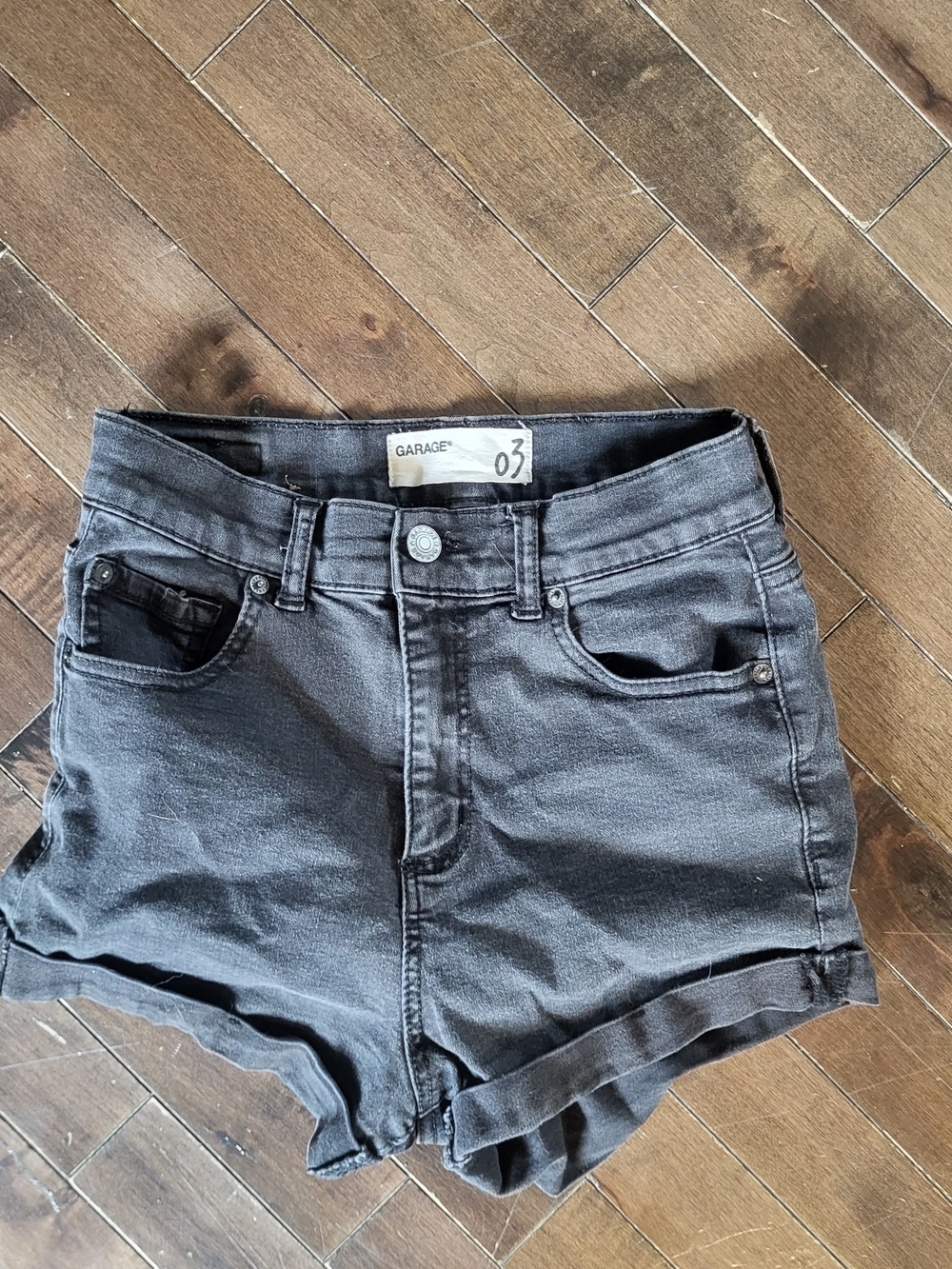 Garage Black High-Rise Rolled Hem Denim Shorts